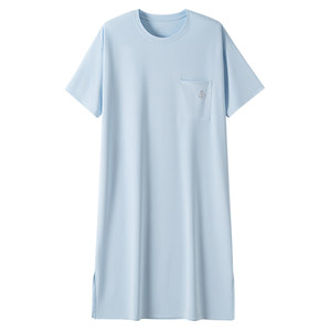 
Summer short-sleeved nightgown men's nightgown thin long naked sleeping artifact loose one-piece robe ice silk dressing gown pajamas