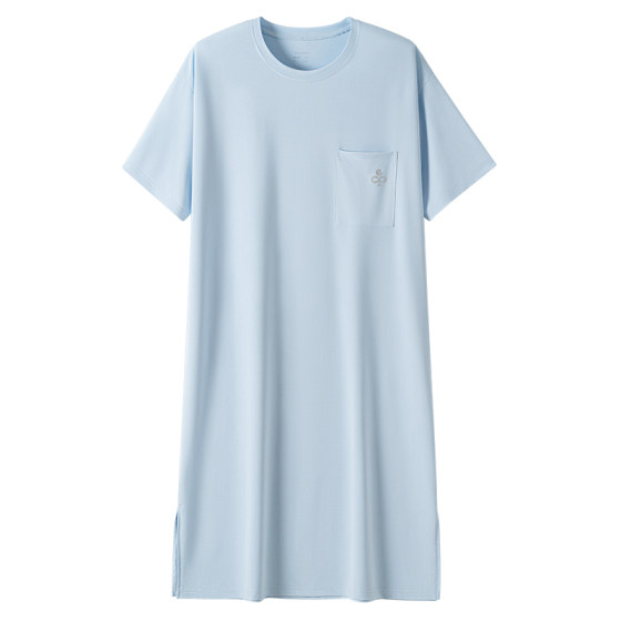 
Summer short-sleeved nightgown men's nightgown thin long naked sleeping artifact loose one-piece robe ice silk dressing gown pajamas