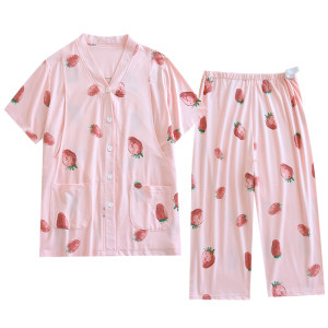 Confinement service summer thin postpartum cotton fruit short -sleeved pregnant women pajamas sitting confinement breastfeeding summer home clothing set