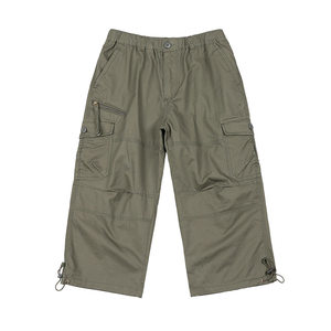 
Men's summer new high-end pure cotton cropped pants elastic waist anti-lost zipper pocket overalls cropped pants shorts