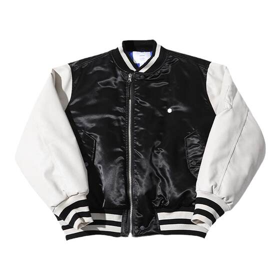 
Onceok Play Bureau Black and White Contrast Color Waterproof Casual American Retro Baseball Suit Leather Youth Couple Cotton Clothes Men