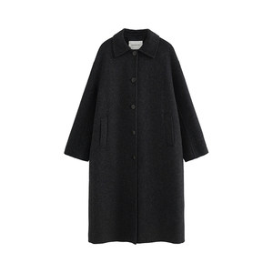 Adan handmade gray coat for women, gentle Korean style loose double-breasted double-sided wool mid-length coat