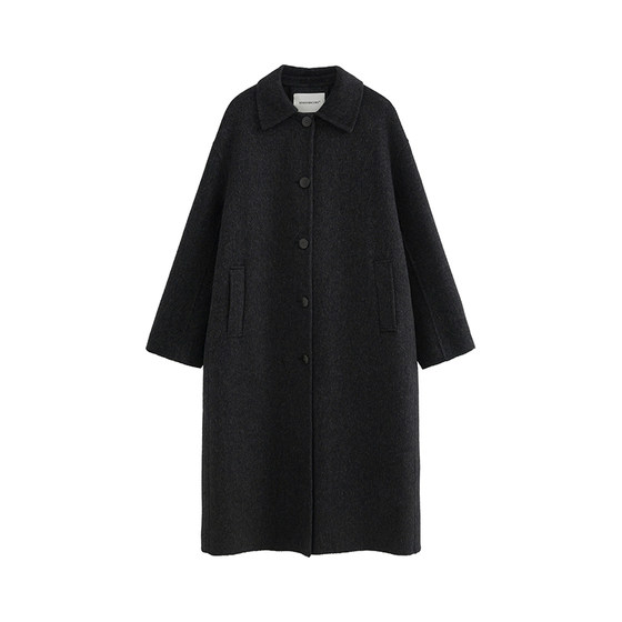 Adan handmade gray coat for women, gentle Korean style loose double-breasted double-sided wool mid-length coat