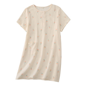 Special offer nightgown summer women's short-sleeved pure cotton gauze short-sleeved round neck loose summer dress home wear pajamas