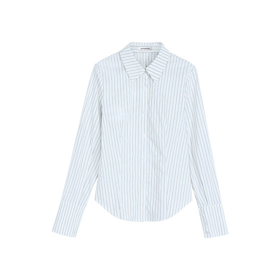 
pusumede Intelligent Roaming Salt Stripe Lapel Shirt Women's Long Sleeve Shirt Temperament Slim Fit Layer Top