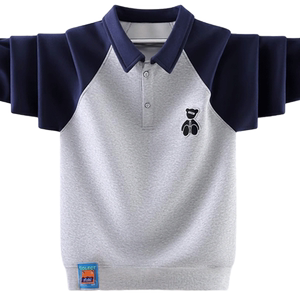 
Children's boys sweatshirt collar 2026 new polo shirt tops plus velvet long-sleeved T-shirt spring boys middle and large children