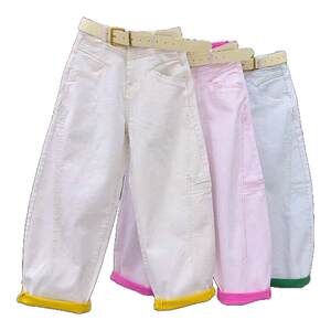 
Korean version of spring and summer thin denim casual pants for women with high waist loose slim contrasting colors and fashionable nine-point Harem scimitar pants