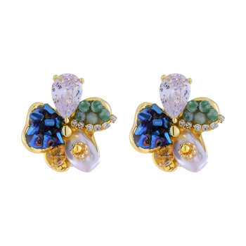 
Irregular flower crystal pearl earrings with high-end feel