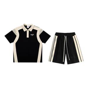 
Coca-Cola Striped Short-Sleeve Polo Shirt Men's Embroidered Ice-Sensory Casual Sports Shorts Set