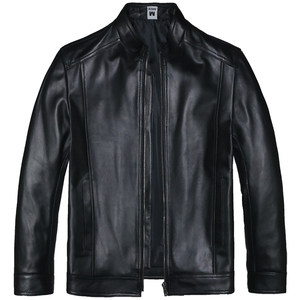 The head layer cotton leather leather coat male slim short soft stands soft and stands out simple youth leisure business jacket coat Luo Luo