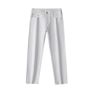 
High-end brand white nine-point jeans for men slim fit elastic summer thin men's white casual pants