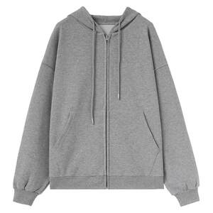 2026 Spring and Autumn Gray Thin Zipper Sweater Women's Korean Style Casual Jacket Large Size Loose Sports Hooded Top