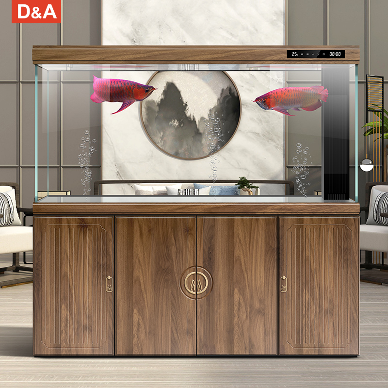 德克新中式鱼缸超白玻璃生态水族箱客厅中大型免换水底过滤龙鱼缸