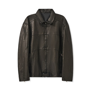 
UNICAHOMME/Short loose retro motorcycle style men's lapel genuine leather casual jacket for men