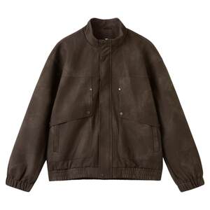 
Kuaiyu Men's Artificial Leather Jacket 26 Spring New Loose Stand Collar Windproof Jacket Street Fashion Profile Motorcycle Jacket