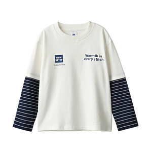 
Children's fake two-piece long-sleeved T-shirt, pure cotton bottoming shirt for boys and girls, cotton top for middle and large children, spring and autumn children's clothing