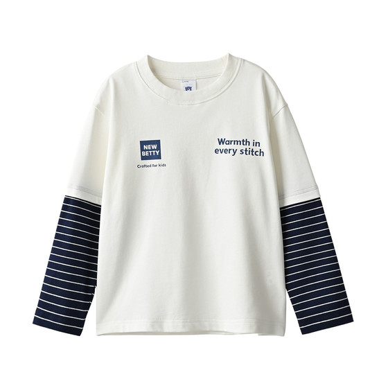 
Children's fake two-piece long-sleeved T-shirt, pure cotton bottoming shirt for boys and girls, cotton top for middle and large children, spring and autumn children's clothing