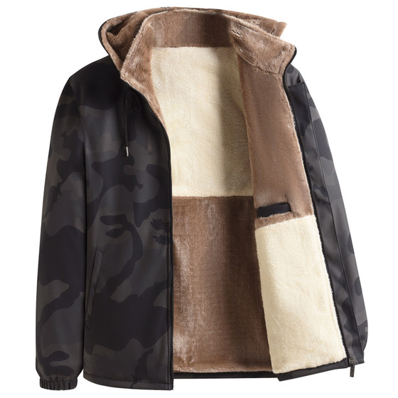 
Camouflage leather jacket men's winter thickened windproof, waterproof and warm motorcycle riding takeaway driving cold weather clothing leather pants suit