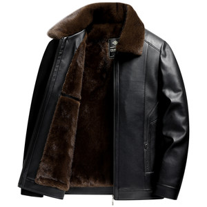 
Woodpecker middle-aged and elderly men's leather jacket with velvet thickened winter fur integrated daddy's leather jacket