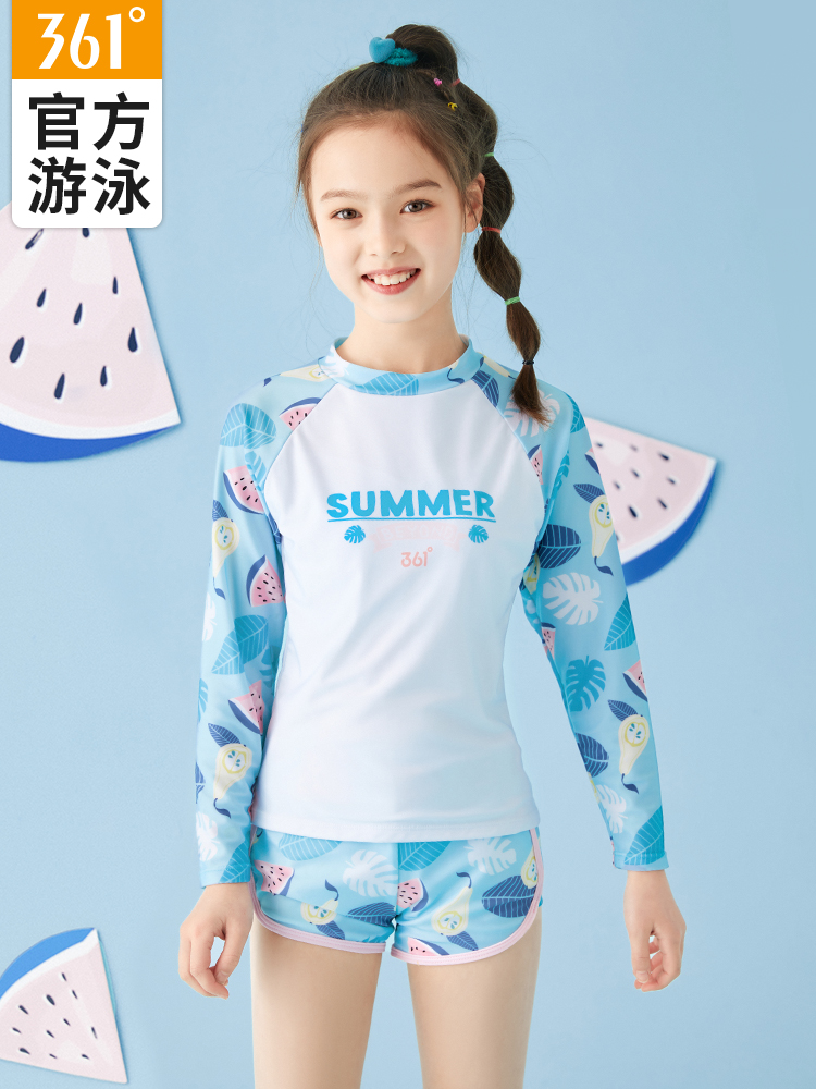 361 degree children's swimsuit girl split 2022 new long sleeve skirt type sunscreen quick-drying professional training for middle and large children