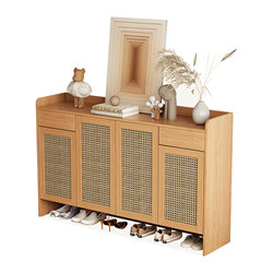 Solid wood rattan shoe cabinet home door storage cabinet customization