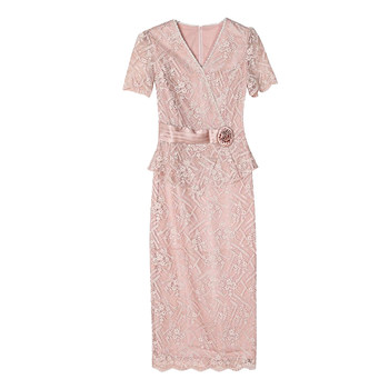 
Large size women's lace jacquard fake two-piece dress