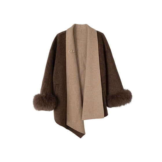 
ENJOYME shopping mall's same style light and sophisticated simple style fox coat women's mid-length winter gold-style woolen coat