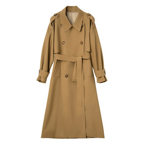 
25 New Women's Windbreaker Jacket Autumn High-Quality Temperament Retro British Style Double-breasted Mid-Length Coat for Women