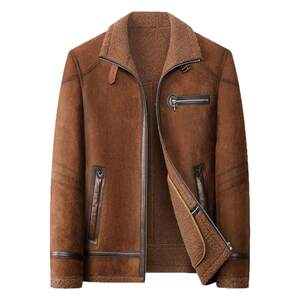 
Head-layer Haining genuine leather leather jacket for men's fur integrated plus velvet thickened daddy leather jacket for men's lamb fur jacket