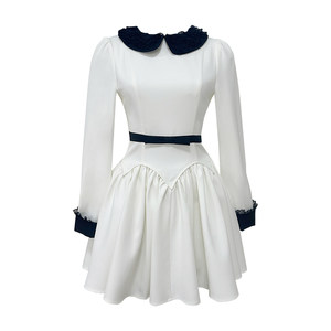 
Lazy Didi Audrey Classic Dividing Line Hepburn Dress Color-blocking Doll Collar Bow Slimming A-line