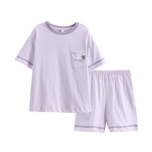 Fenteng couple pajamas, summer pure cotton short sleeved women's suit, men's loose fitting casual youth large cotton home clothing