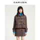 CARVEN outlet卡纷女装羊毛混纺粗花呢千鸟格翻领牛角扣短外套