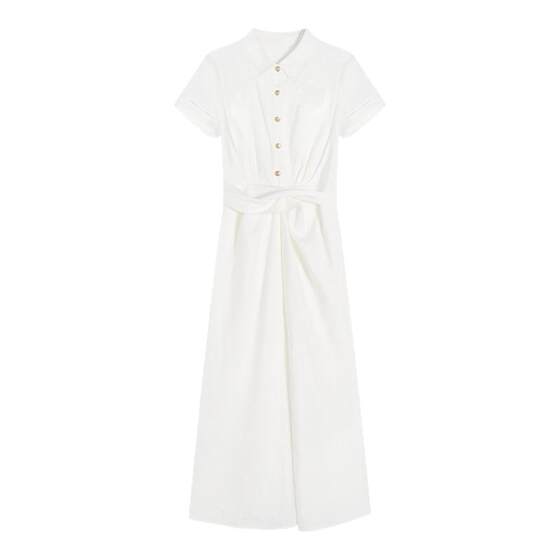 
Eryang Design [Xinran] Commuting Intellectual Style Dress Women's 100 Cotton Twist White Shirt Long Skirt