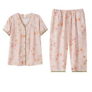
Langsha Pajamas with Breast Pads Women's Summer Cloud Cotton Short-Sleeved Three-quarter Pants Thin Can Be Weared Outside Korean Style Home Clothes Set
