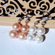 Серьги 孙俪同款天然强光淡水珍珠耳环白色橘粉耳饰s925纯银耳钩轻奢小众