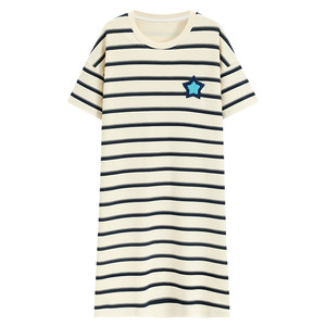 
Miniso nightgown for summer women's pure cotton short-sleeved stripes can be worn outside pajamas 2025 new home clothes