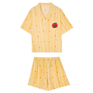 馨帮帮Homedress 夏季新款彩色波点条纹睡衣女薄款短袖家居服套装