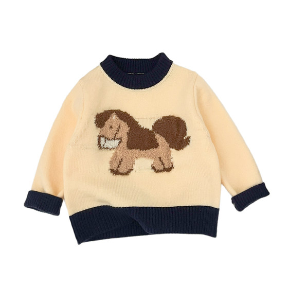
Boys Winter Cartoon Sweater Set Baby Boy Cute Thickened Warm Pullover Sweater Baby Casual Pants