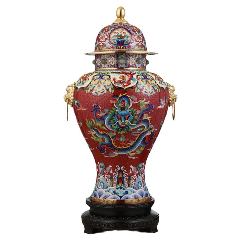 年代唐物 清時代 宮廷用 銅胎景泰藍 七宝焼 將軍缶 置物 擺件 古賞物 景泰藍居家裝飾擺件二十寸將軍罐宮廷御製款家裝手工銅胎掐絲琺瑯