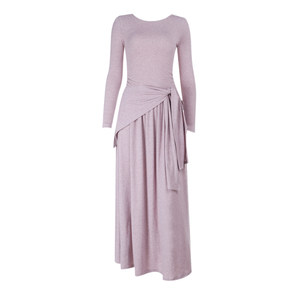 
GirlsAt18 pink long-sleeved dress women's autumn and winter new French style strap waist slimming long dress