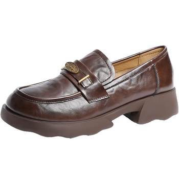 
Belle Yuanbao black British thick heel loafers