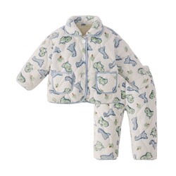 [Antibacterial Far Infrared] Children's Home Clothing Autumn and Winter Baby Double-sided Flannel Boys Cardigan Set Girls Pajamas