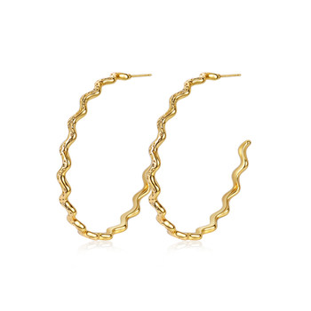 Retro Hong Kong style wavy plain hoop earrings for square and round faces 2025 new hot style high-end feminine large hoop earrings