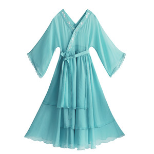 
[Special Offer] Hanfu Collar Embroidered Dress Long Skirt Women's Spring and Summer Lace-Up Waist Irregular Hem Green Skirt