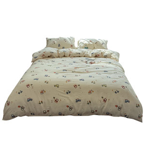Class A all -cotton -maternal infant two -layer gauze girl heart cartoon car three -piece three -piece quilting bed four -piece bedding

