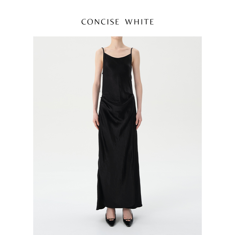 CONCISE-WHITE简白旗舰店 纯色吊带收腰长裙背心裙2023夏季新品