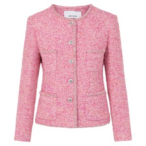 
Langzi Pink French Heavy Industry Small Fragrance Jacket Women's Ribbon Tweed Top 2025 Winter New Style