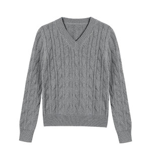 pusumede beige v-neck twist long-sleeved sweater women's design pullover sweater loose temperament top
