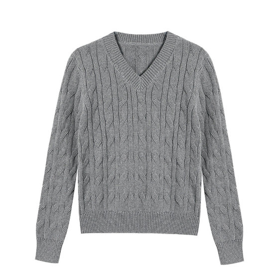 pusumede beige v-neck twist long-sleeved sweater women's design pullover sweater loose temperament top
