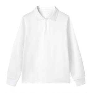 
Children's polo shirt white lapel school uniform T-shirt for primary and secondary school students loose spring and autumn summer boys and girls pure cotton long sleeves